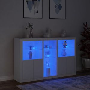 Сайдборд с LED светлини, бял, 162x37x100 см