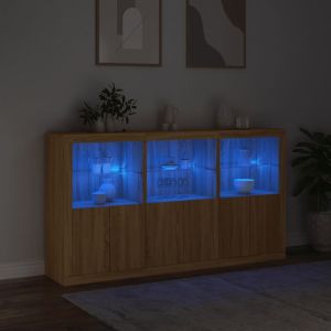 Сайдборд с LED светлини, сонома дъб, 181,5x37x100 см
