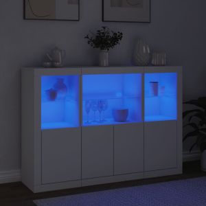 Сайдборди с LED осветление, 3 бр, бели, инженерно дърво