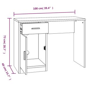Бюро с чекмедже и шкаф кафяв дъб 100x40x73 см инженерно дърво