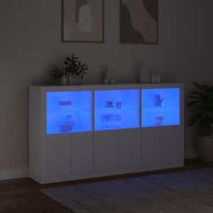 Сайдборд с LED светлини, бял, 181,5x37x100 см