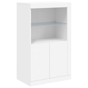Сайдборд с LED светлини, бял, 181,5x37x100 см