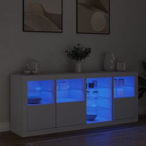Сайдборд с LED светлини, бял, 164x37x67 см