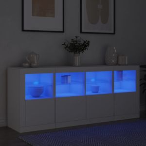 Сайдборд с LED светлини, бял, 163x37x67 см