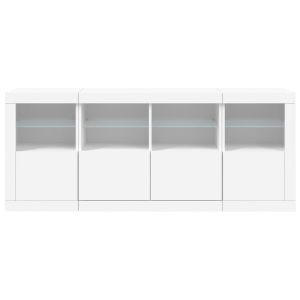 Сайдборд с LED светлини, бял, 163x37x67 см