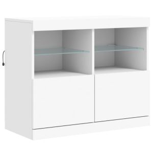Сайдборд с LED светлини, бял, 163x37x67 см