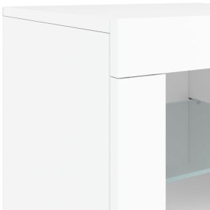 Сайдборд с LED светлини, бял, 163x37x67 см