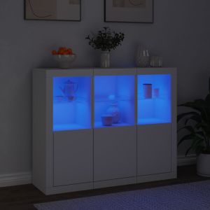 Сайдборди с LED осветление, 3 бр, бели, инженерно дърво