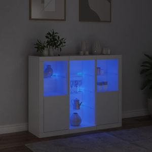 Сайдборди с LED осветление, 3 бр, бели, инженерно дърво