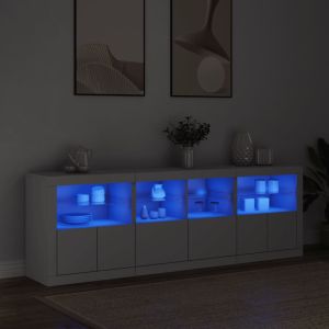 Сайдборд с LED светлини, бял, 202x37x67 см