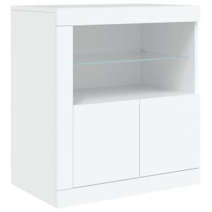 Сайдборд с LED светлини, бял, 202x37x67 см