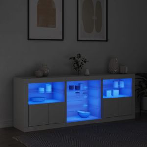 Сайдборд с LED светлини, бял, 181,5x37x67 см