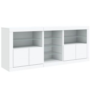 Сайдборд с LED светлини, бял, 181,5x37x67 см