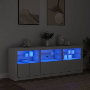 Сайдборд с LED светлини, бял, 181,5x37x67 см