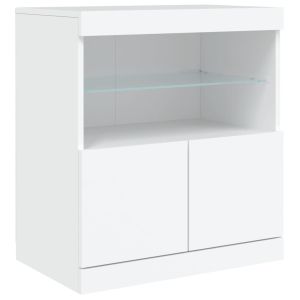 Сайдборд с LED светлини, бял, 181,5x37x67 см