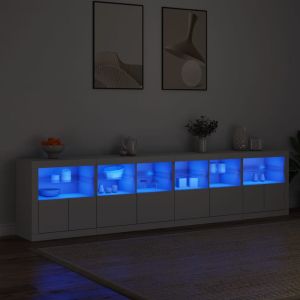 Сайдборд с LED светлини, бял, 283x37x67 см