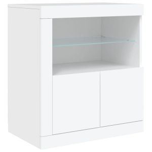 Сайдборд с LED светлини, бял, 283x37x67 см