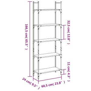 Етажерка 5 нива кафяв дъб 60,5x24x166,5 см инженерно дърво