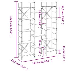 Етажерка за книги черна 127,5x28,5x172,5 см инженерно дърво