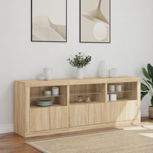 Сайдборд с LED светлини, сонома дъб, 181,5x37x67 см
