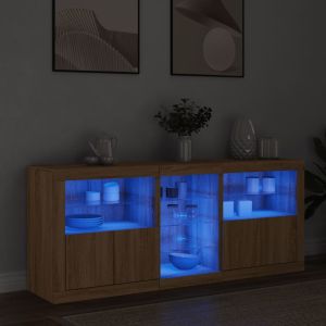 Сайдборд с LED светлини, сонома дъб, 162x37x67 см