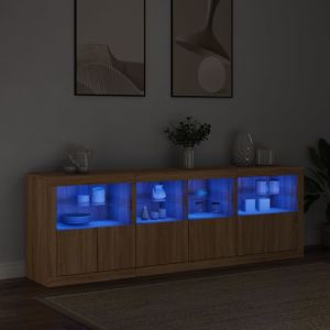 Сайдборд с LED светлини, сонома дъб, 202x37x67 см