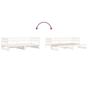 Разтегателно дневно легло бяло 2x(90x200) см борово дърво масив