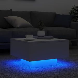 Маса за кафе с LED осветление, бяла, 55x55x31 см