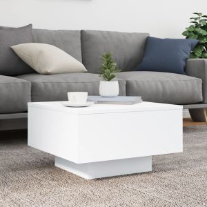 Маса за кафе с LED осветление, бяла, 55x55x31 см
