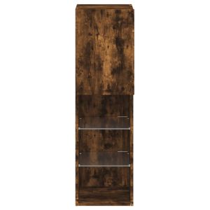 ТВ шкаф с LED осветление, опушен дъб, 30,5x30x102 см