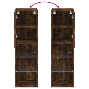 ТВ шкаф с LED осветление, опушен дъб, 30,5x30x102 см