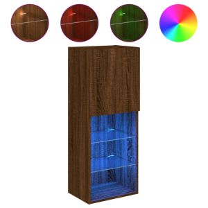 ТВ шкаф с LED осветление, кафяв дъб, 40,5x30x102 см