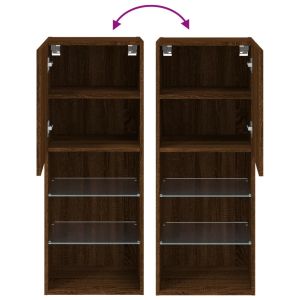 ТВ шкаф с LED осветление, кафяв дъб, 40,5x30x102 см