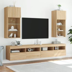 ТВ шкаф с LED осветление, дъб сонома, 40,5x30x90 см