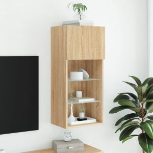 ТВ шкаф с LED осветление, дъб сонома, 40,5x30x90 см