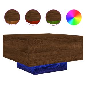 Маса за кафе с LED осветление, кафяв дъб, 55x55x31 см