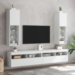ТВ шкаф с LED осветление, бял, 30,5x30x102 см