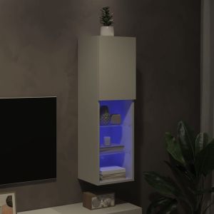 ТВ шкаф с LED осветление, бял, 30,5x30x102 см