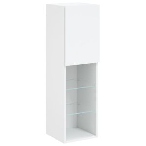 ТВ шкаф с LED осветление, бял, 30,5x30x102 см
