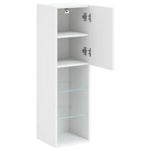 ТВ шкаф с LED осветление, бял, 30,5x30x102 см