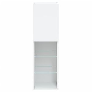 ТВ шкаф с LED осветление, бял, 30,5x30x102 см