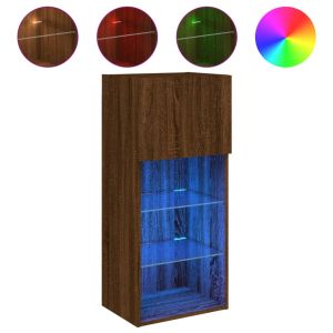 ТВ шкаф с LED осветление, кафяв дъб, 40,5x30x90 см