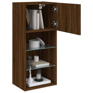 ТВ шкаф с LED осветление, кафяв дъб, 40,5x30x90 см