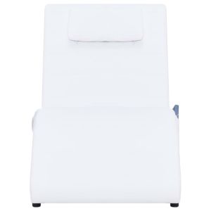 Масажираща кушетка с възглавница, бяла, изкуствена кожа