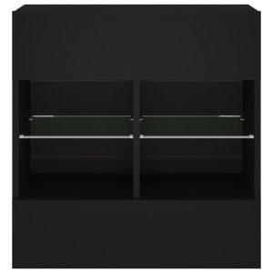 Стенен ТВ шкаф с LED осветление, черен, 58,5x30x60,5 см