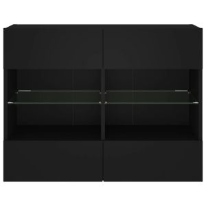 Стенен ТВ шкаф с LED осветление, черен, 78,5x30x60,5 см