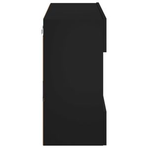 Стенен ТВ шкаф с LED осветление, черен, 78,5x30x60,5 см