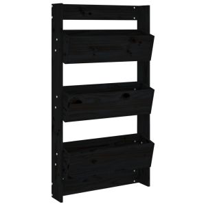 Стенни кашпи 3 нива 60x18,5x110 см черни бор масивна дървесина