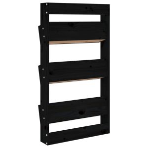 Стенни кашпи 3 нива 60x18,5x110 см черни бор масивна дървесина