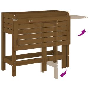 Градинска кашпа със сгъваем плот, меденокафява, масивен бор